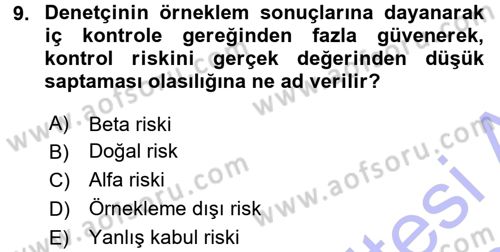 Muhasebe Denetimi Dersi 2015 - 2016 Yılı (Final) Dönem Sonu Sınav Soruları 9. Soru