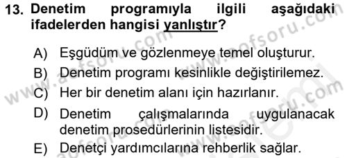 Muhasebe Denetimi Dersi 2015 - 2016 Yılı Tek Ders Sınavı 13. Soru