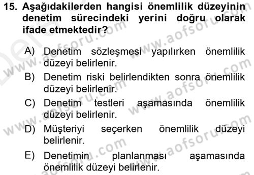 Muhasebe Denetimi Dersi 2015 - 2016 Yılı Tek Ders Sınavı 15. Soru