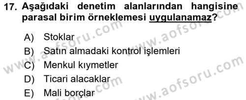 Muhasebe Denetimi Dersi 2015 - 2016 Yılı Tek Ders Sınav Soruları 17. Soru