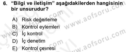 Muhasebe Denetimi Dersi 2015 - 2016 Yılı Tek Ders Sınavı 6. Soru