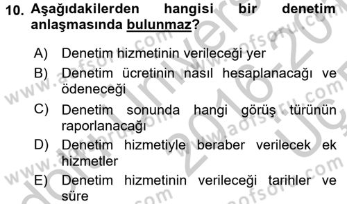 Muhasebe Denetimi Dersi 2016 - 2017 Yılı 3 Ders Sınav Soruları 10. Soru