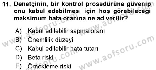 Muhasebe Denetimi Dersi 2016 - 2017 Yılı 3 Ders Sınav Soruları 11. Soru