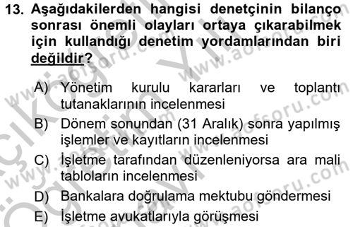 Muhasebe Denetimi Dersi 2016 - 2017 Yılı 3 Ders Sınav Soruları 13. Soru