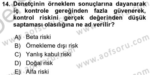 Muhasebe Denetimi Dersi 2016 - 2017 Yılı 3 Ders Sınav Soruları 14. Soru