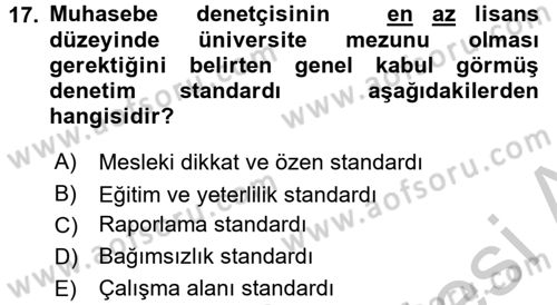 Muhasebe Denetimi Dersi 2016 - 2017 Yılı 3 Ders Sınav Soruları 17. Soru