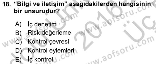 Muhasebe Denetimi Dersi 2016 - 2017 Yılı 3 Ders Sınav Soruları 18. Soru