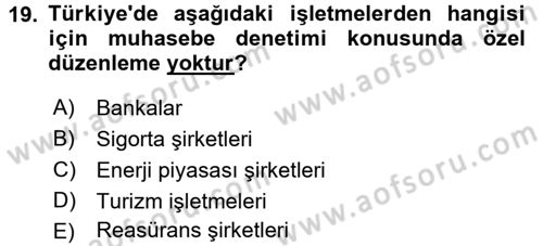 Muhasebe Denetimi Dersi 2016 - 2017 Yılı 3 Ders Sınav Soruları 19. Soru