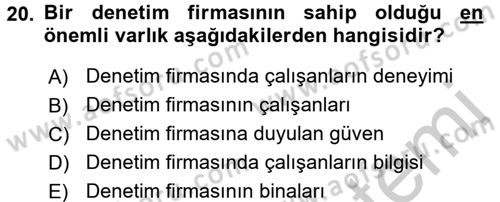 Muhasebe Denetimi Dersi 2016 - 2017 Yılı 3 Ders Sınav Soruları 20. Soru