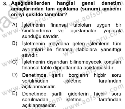 Muhasebe Denetimi Dersi 2016 - 2017 Yılı 3 Ders Sınav Soruları 3. Soru