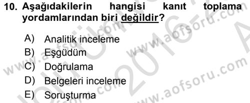 Muhasebe Denetimi Dersi 2016 - 2017 Yılı (Vize) Ara Sınav Soruları 10. Soru