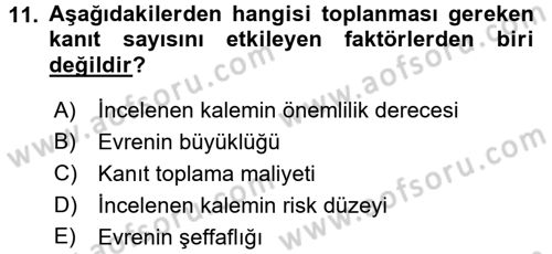 Muhasebe Denetimi Dersi 2016 - 2017 Yılı (Vize) Ara Sınav Soruları 11. Soru