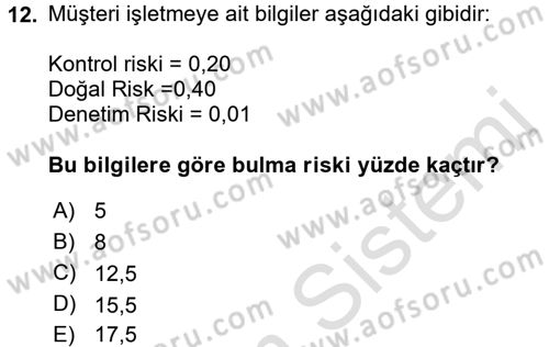Muhasebe Denetimi Dersi 2016 - 2017 Yılı (Vize) Ara Sınav Soruları 12. Soru