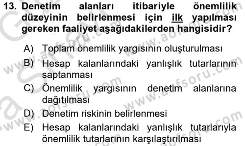 Muhasebe Denetimi Dersi 2016 - 2017 Yılı (Vize) Ara Sınav Soruları 13. Soru