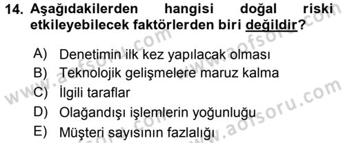 Muhasebe Denetimi Dersi 2016 - 2017 Yılı (Vize) Ara Sınav Soruları 14. Soru