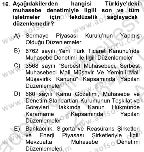 Muhasebe Denetimi Dersi 2016 - 2017 Yılı (Vize) Ara Sınav Soruları 16. Soru
