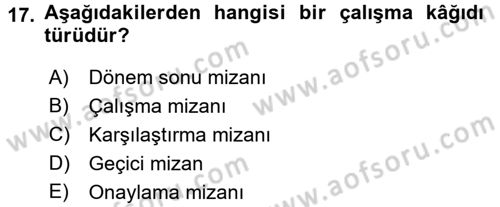 Muhasebe Denetimi Dersi 2016 - 2017 Yılı (Vize) Ara Sınav Soruları 17. Soru