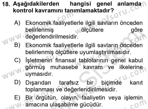 Muhasebe Denetimi Dersi 2016 - 2017 Yılı (Vize) Ara Sınav Soruları 18. Soru