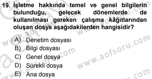 Muhasebe Denetimi Dersi 2016 - 2017 Yılı (Vize) Ara Sınav Soruları 19. Soru