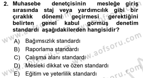 Muhasebe Denetimi Dersi 2016 - 2017 Yılı (Vize) Ara Sınav Soruları 2. Soru