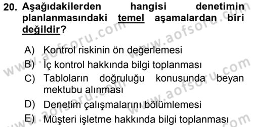 Muhasebe Denetimi Dersi 2016 - 2017 Yılı (Vize) Ara Sınav Soruları 20. Soru