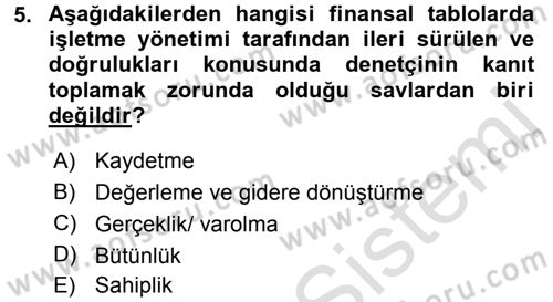 Muhasebe Denetimi Dersi 2016 - 2017 Yılı (Vize) Ara Sınav Soruları 5. Soru