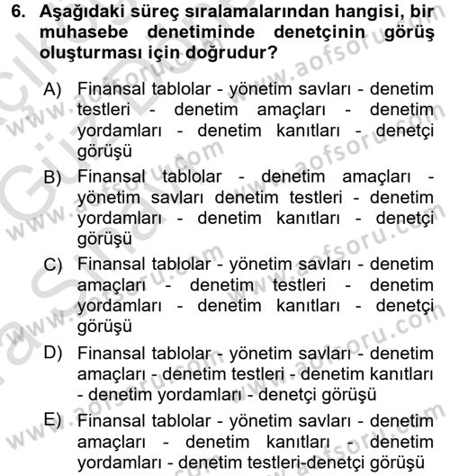 Muhasebe Denetimi Dersi 2016 - 2017 Yılı (Vize) Ara Sınav Soruları 6. Soru