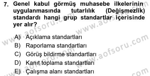 Muhasebe Denetimi Dersi 2016 - 2017 Yılı (Vize) Ara Sınav Soruları 7. Soru