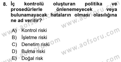 Muhasebe Denetimi Dersi 2016 - 2017 Yılı (Vize) Ara Sınav Soruları 8. Soru
