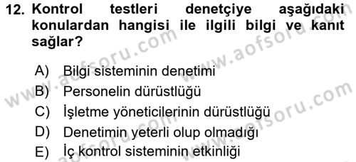Muhasebe Denetimi Dersi 2016 - 2017 Yılı (Final) Dönem Sonu Sınav Soruları 12. Soru