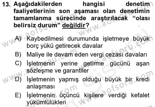 Muhasebe Denetimi Dersi 2016 - 2017 Yılı (Final) Dönem Sonu Sınav Soruları 13. Soru