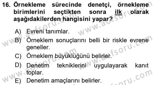 Muhasebe Denetimi Dersi 2016 - 2017 Yılı (Final) Dönem Sonu Sınav Soruları 16. Soru