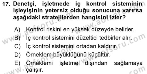 Muhasebe Denetimi Dersi 2016 - 2017 Yılı (Final) Dönem Sonu Sınav Soruları 17. Soru