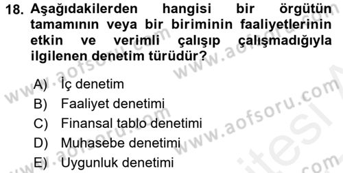 Muhasebe Denetimi Dersi 2016 - 2017 Yılı (Final) Dönem Sonu Sınav Soruları 18. Soru