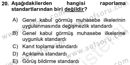 Muhasebe Denetimi Dersi 2016 - 2017 Yılı (Final) Dönem Sonu Sınav Soruları 20. Soru