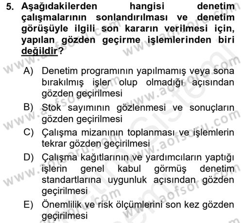 Muhasebe Denetimi Dersi 2016 - 2017 Yılı (Final) Dönem Sonu Sınav Soruları 5. Soru