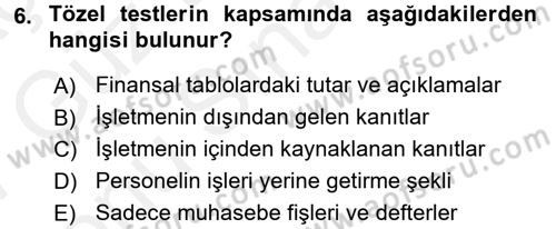 Muhasebe Denetimi Dersi 2016 - 2017 Yılı (Final) Dönem Sonu Sınav Soruları 6. Soru