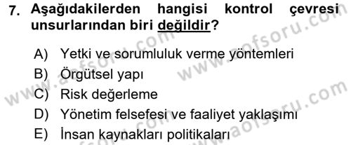 Muhasebe Denetimi Dersi 2016 - 2017 Yılı (Final) Dönem Sonu Sınav Soruları 7. Soru