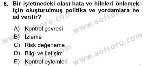 Muhasebe Denetimi Dersi 2016 - 2017 Yılı (Final) Dönem Sonu Sınav Soruları 8. Soru