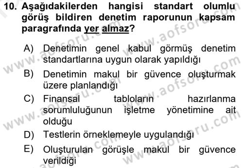 Muhasebe Denetimi Dersi 2017 - 2018 Yılı 3 Ders Sınav Soruları 10. Soru