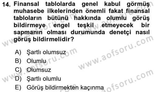Muhasebe Denetimi Dersi 2017 - 2018 Yılı 3 Ders Sınav Soruları 14. Soru