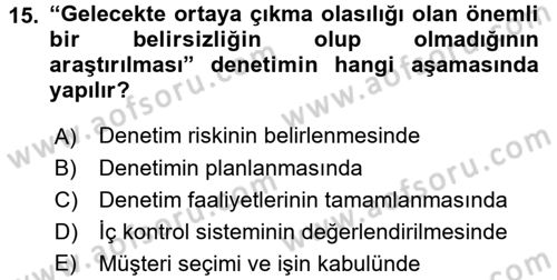 Muhasebe Denetimi Dersi 2017 - 2018 Yılı 3 Ders Sınav Soruları 15. Soru