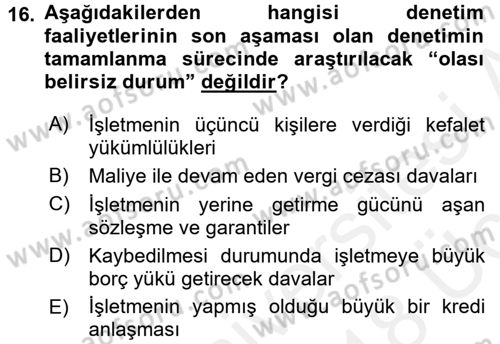 Muhasebe Denetimi Dersi 2017 - 2018 Yılı 3 Ders Sınav Soruları 16. Soru