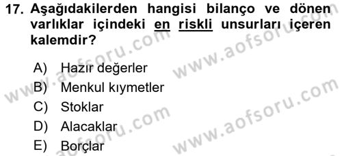 Muhasebe Denetimi Dersi 2017 - 2018 Yılı 3 Ders Sınav Soruları 17. Soru