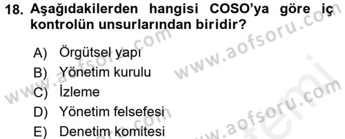 Muhasebe Denetimi Dersi 2017 - 2018 Yılı 3 Ders Sınav Soruları 18. Soru