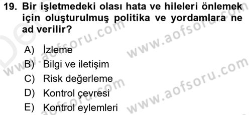 Muhasebe Denetimi Dersi 2017 - 2018 Yılı 3 Ders Sınav Soruları 19. Soru