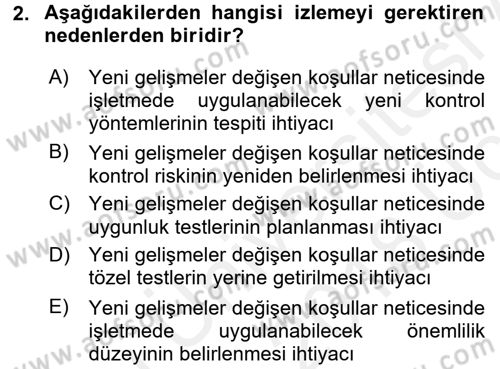 Muhasebe Denetimi Dersi 2017 - 2018 Yılı 3 Ders Sınav Soruları 2. Soru