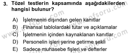 Muhasebe Denetimi Dersi 2017 - 2018 Yılı 3 Ders Sınav Soruları 3. Soru