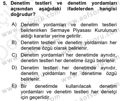 Muhasebe Denetimi Dersi 2017 - 2018 Yılı 3 Ders Sınav Soruları 5. Soru