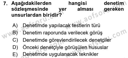 Muhasebe Denetimi Dersi 2017 - 2018 Yılı 3 Ders Sınav Soruları 7. Soru